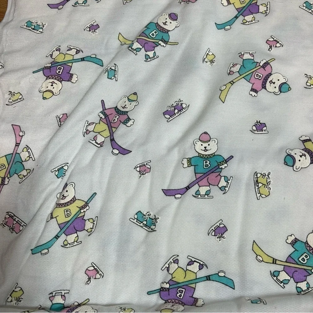 Vintage Pastel Ice Hockey Skating Material Bears Pink Blue Purple Fabric Craft